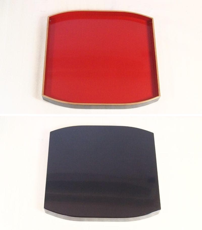 【希少・美品】輪島塗 鶴文 三段重箱 重台 薄造り/変形型 お重/弁当箱 漆器