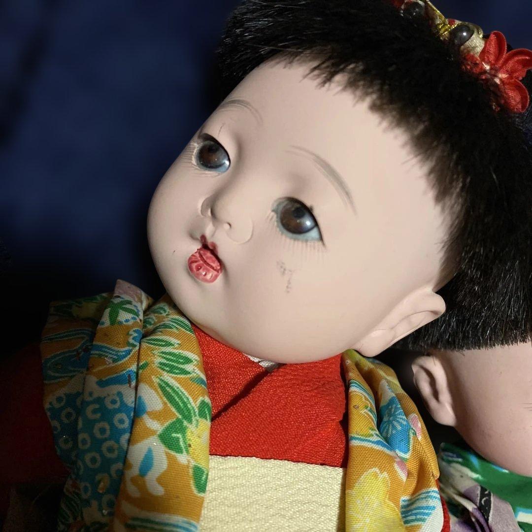 市松人形　幼人形　お座り人形　ペア　２体　昭和初期　２５ｃｍ