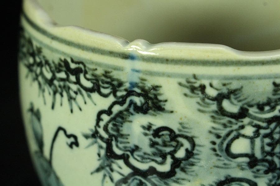 中国美術 青花 人物絵 筆筒 壷(K-LC852)