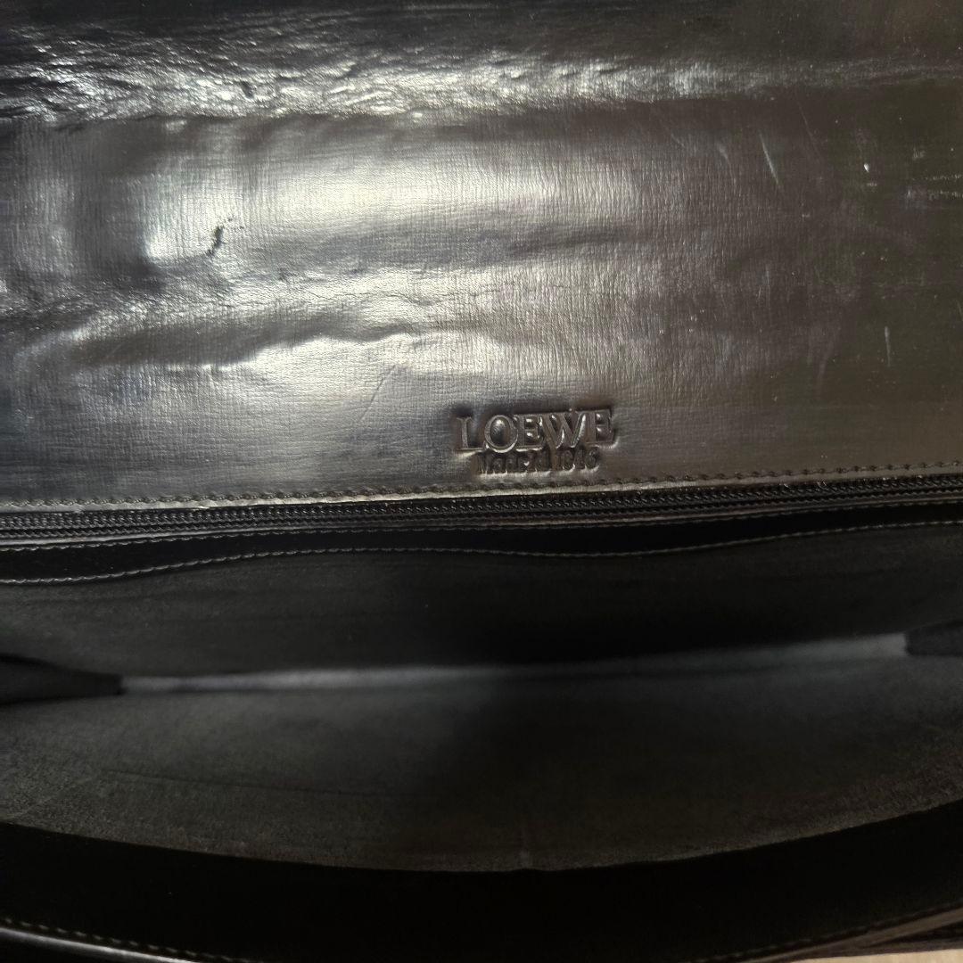 【希少】ロエベ ディプロマティコ ビジネスバッグ アナグラム 型押し レザー 黒