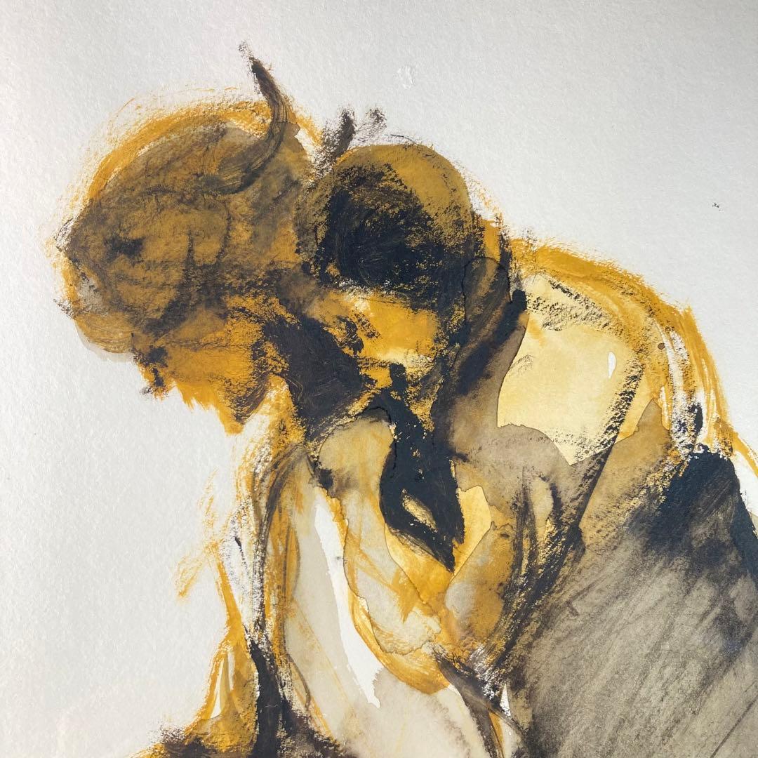 【真作保証】平野遼「母子」水彩画 直筆サイン 絵画