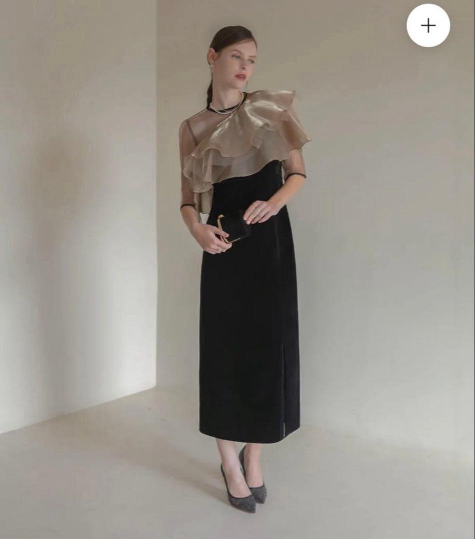 【LEJA】アシンメトリーティアードフリル3WAYベロアIラインドレスワンピース