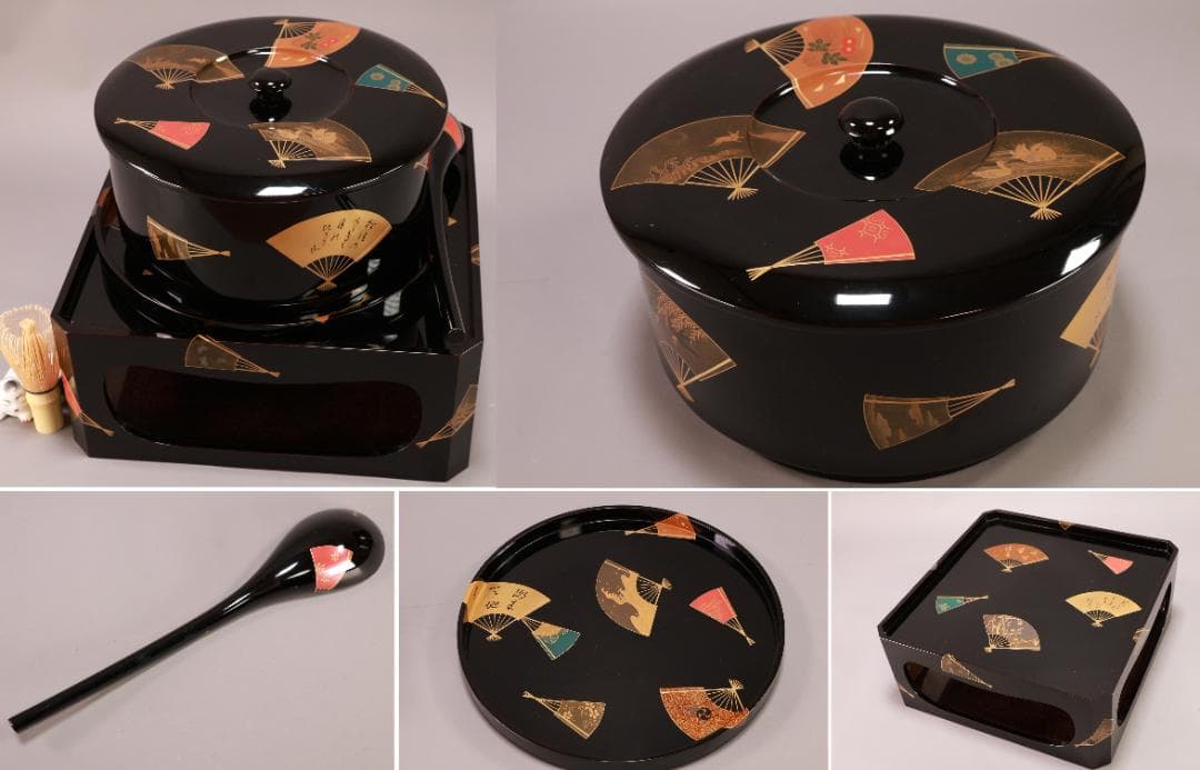 輪島塗　扇面金蒔絵　お櫃　はんがい　受け盆　お櫃台　会席　茶懐石　② BJ081
