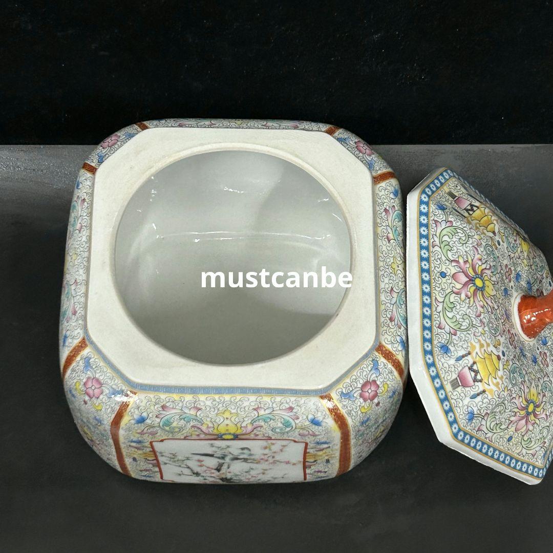 琺瑯花鳥蓋缶 景徳鎮 陶磁器 装飾品 現代工芸品 美術品 置物