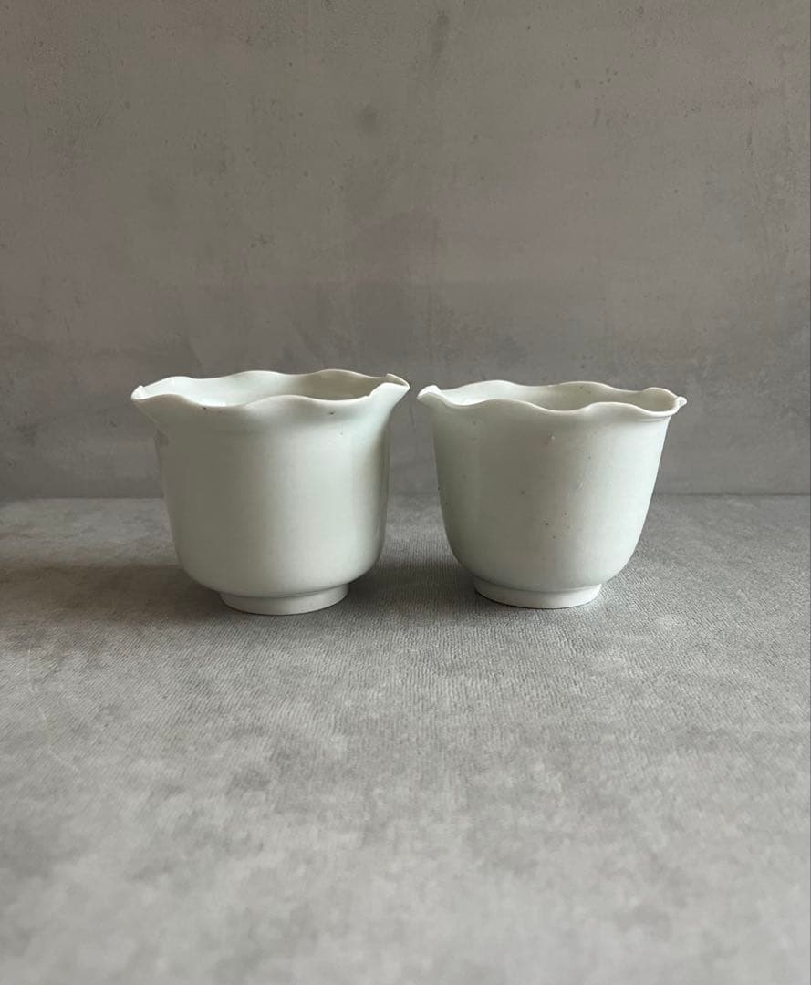 江戸中期 古伊万里 白磁 輪花 向付 2客セット