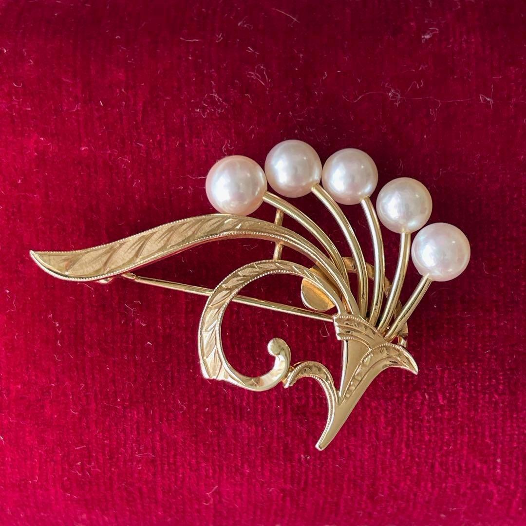 極美品 ミキモトMIKIMOTO パール ブローチ ゴールド K14 人気