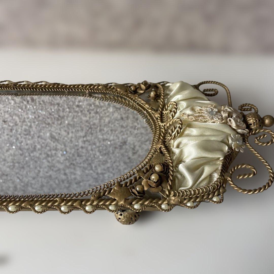 アンティーク装飾ミラー　ミラートレイ　アクセサリートレイ　ヴィクトリア調