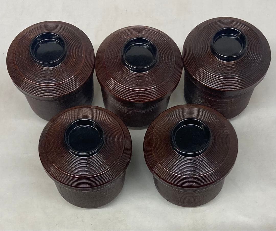 B518b「松葉図 面取千筋欅 箸洗 5客」溜塗　椀　茶道具　懐石道具