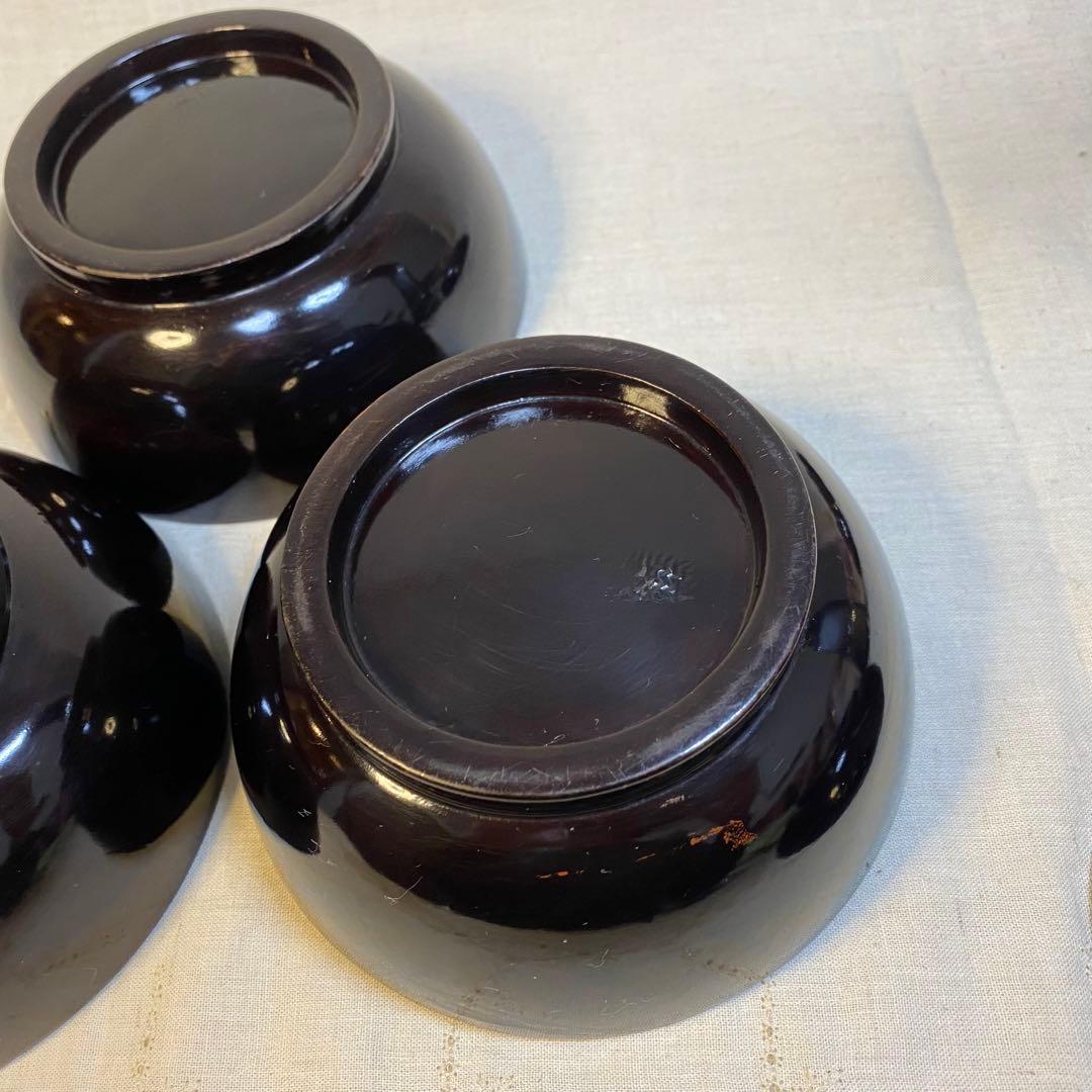 輪島塗　吸物椀　菓子椀　煮物椀　お椀　漆器　金蒔絵　松の図　木製　3客　セット⑧