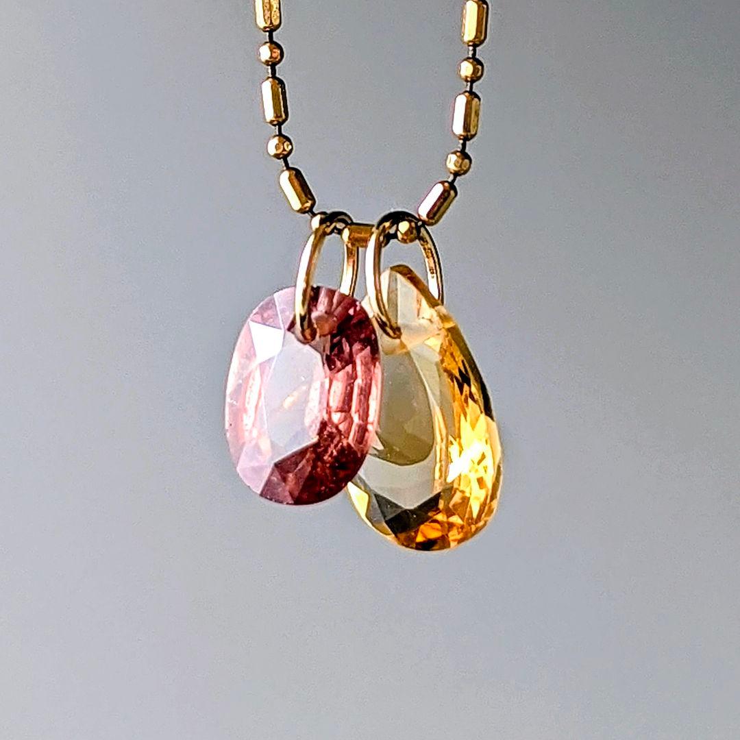 ♢N♢K18 ピンクジルコン＆イエローシトリン セットチャ―ム