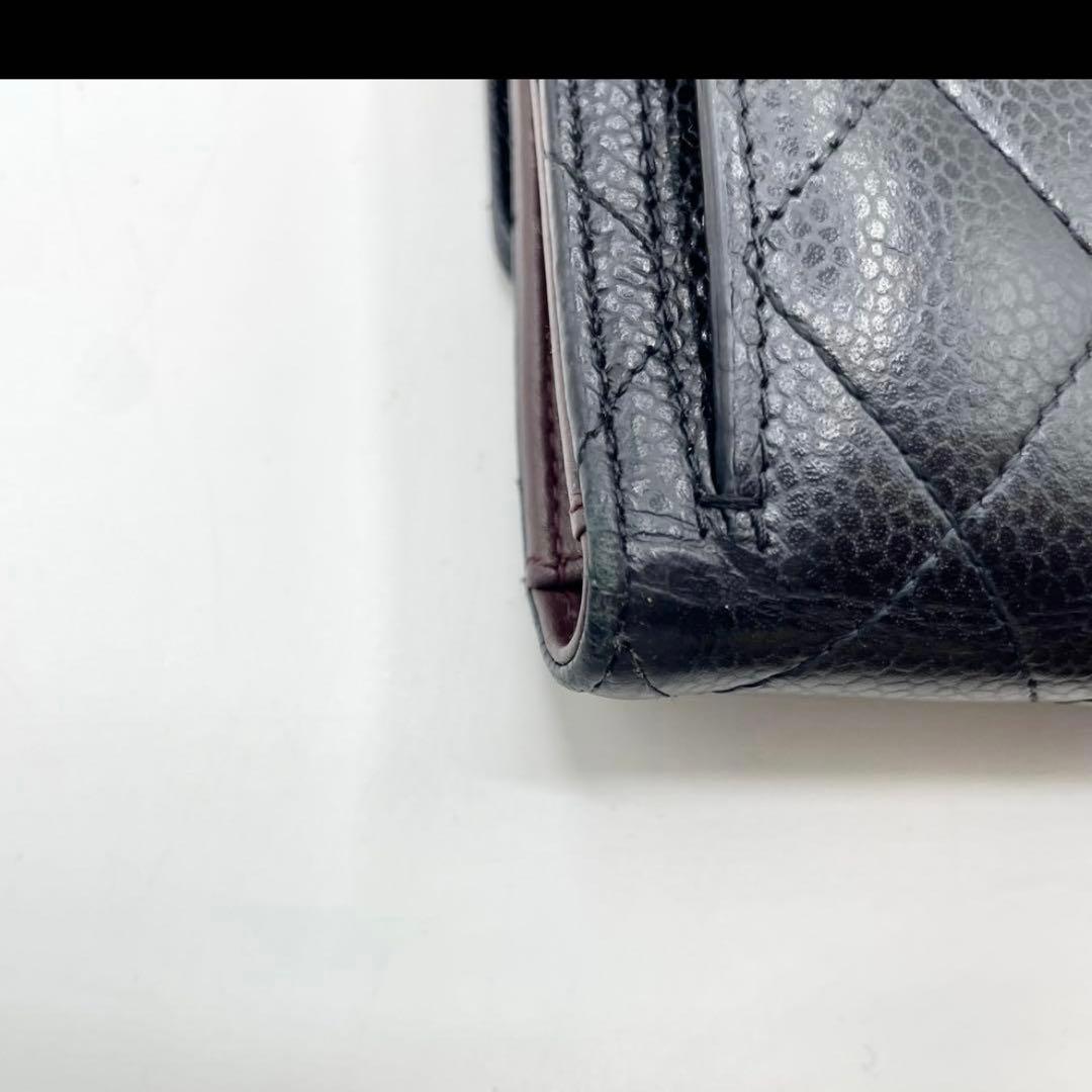 極美品　シャネル　マトラッセ　キャビアスキン　三つ折り財布　黒