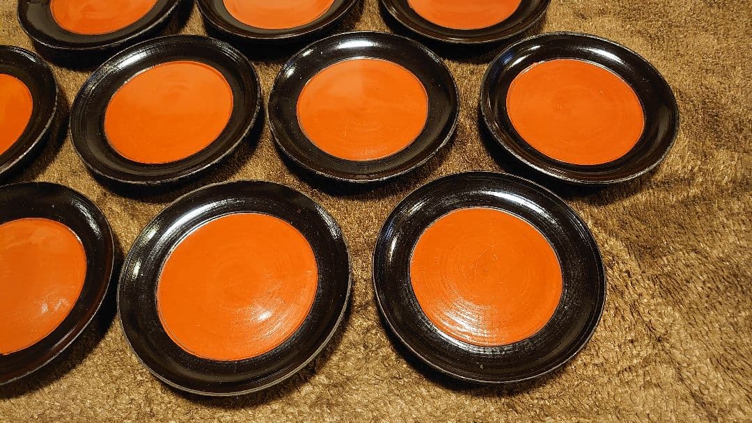 輪島塗　漆器　朱塗　栗色　豆皿　菓子皿　台皿　蔵出し　１０客