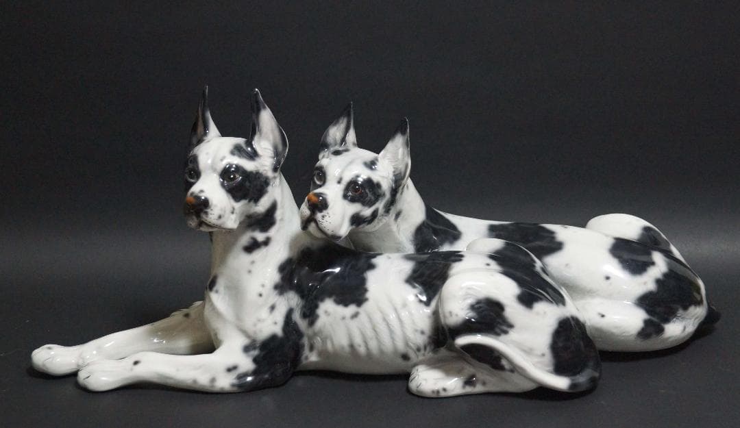 イタリア製Ceramiche Ronzan大型可愛らしい2匹グレート デーン置物