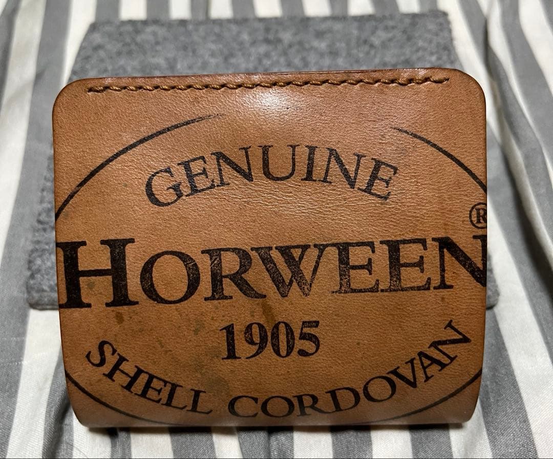 ぎ*ん様 ミニウォレットホーウィン社製シェルコードバンマーブルダークコニャック