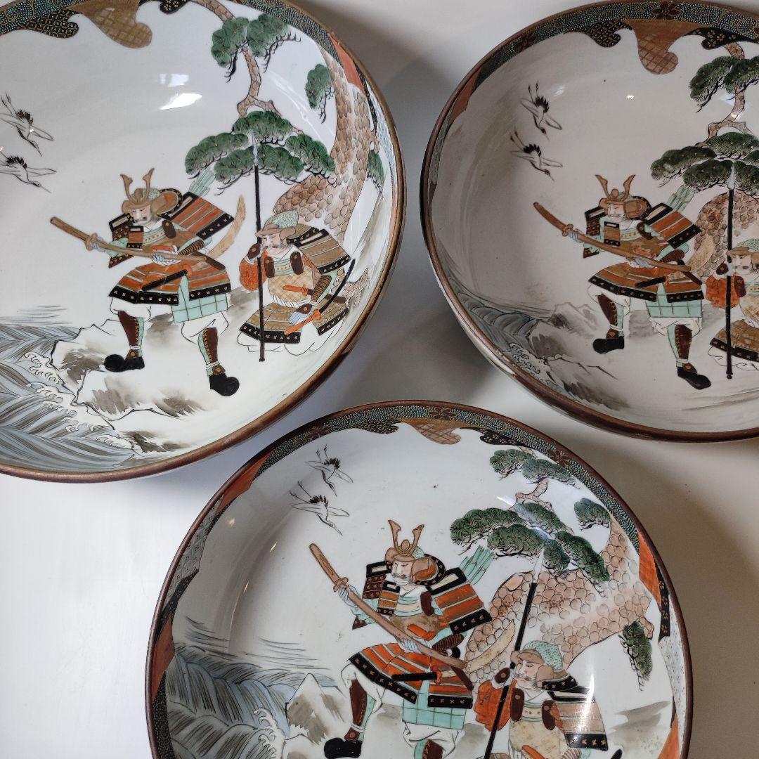 九谷焼　細密武者絵図大三ツ鉢　明治時代