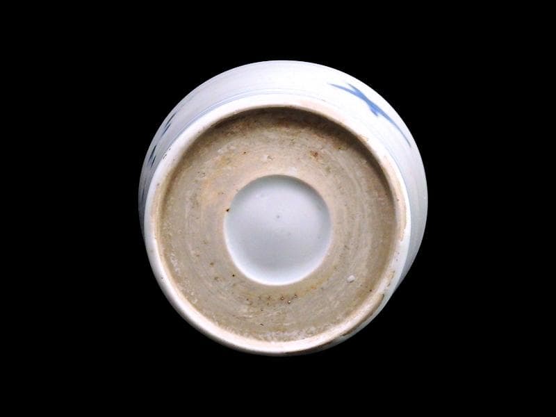 古伊万里　染付　竹籠に秋草紋の図　蕎麦猪口　A015AS-CYu