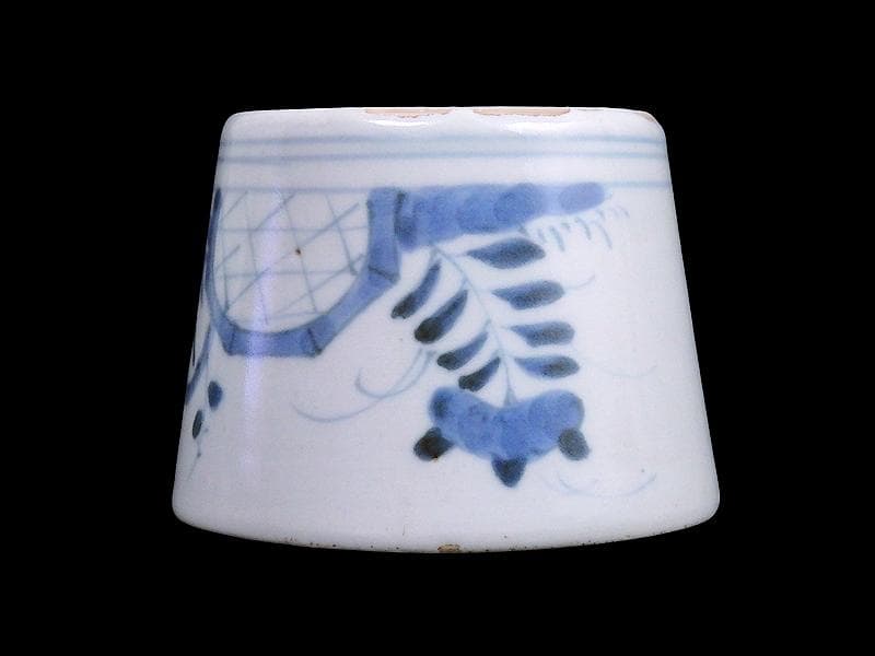 古伊万里　染付　竹籠に秋草紋の図　蕎麦猪口　A015AS-CYu