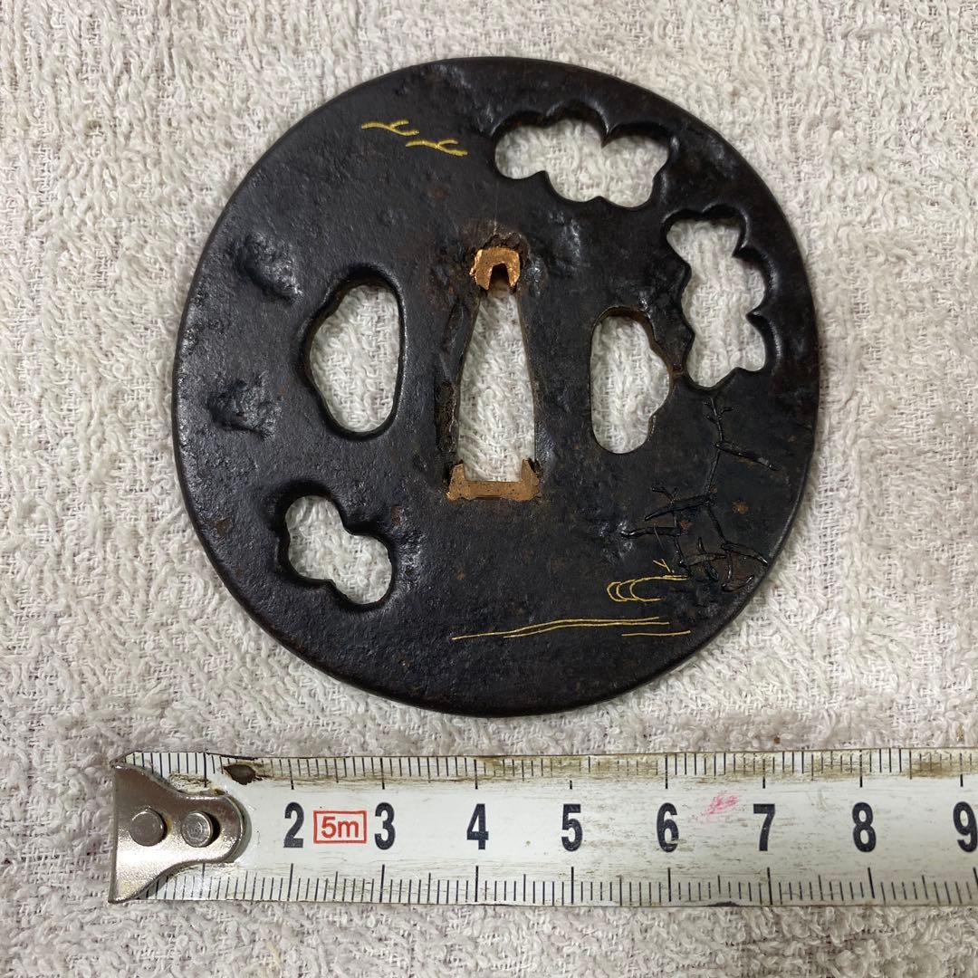 B-44 鍔　金象嵌　『雁渡シ浮雲透彫』　武具　刀装具　美術品　工芸品　時代物