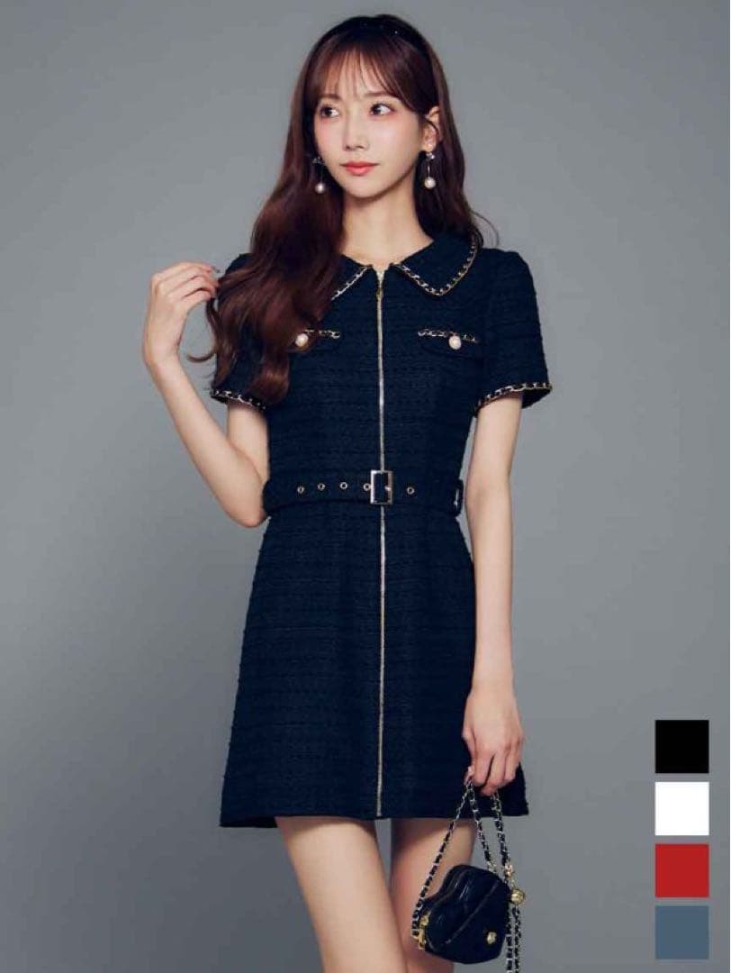 ✴︎JEWELS✴︎ 新品未使用　フロントジップツイードワンピース/キャバドレス