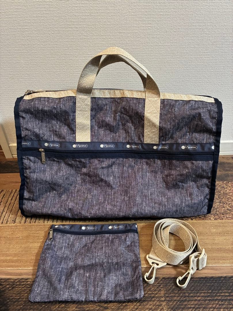 新品同　レスポートサック ボストンバッグ　デニムブルー×霜降りベージュ