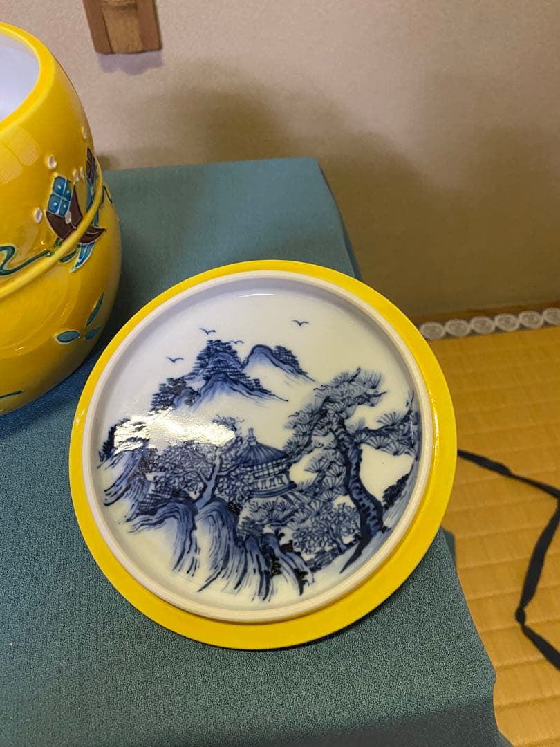 茶道具/水指 黄交趾京焼 龍岳造 清水焼鶴