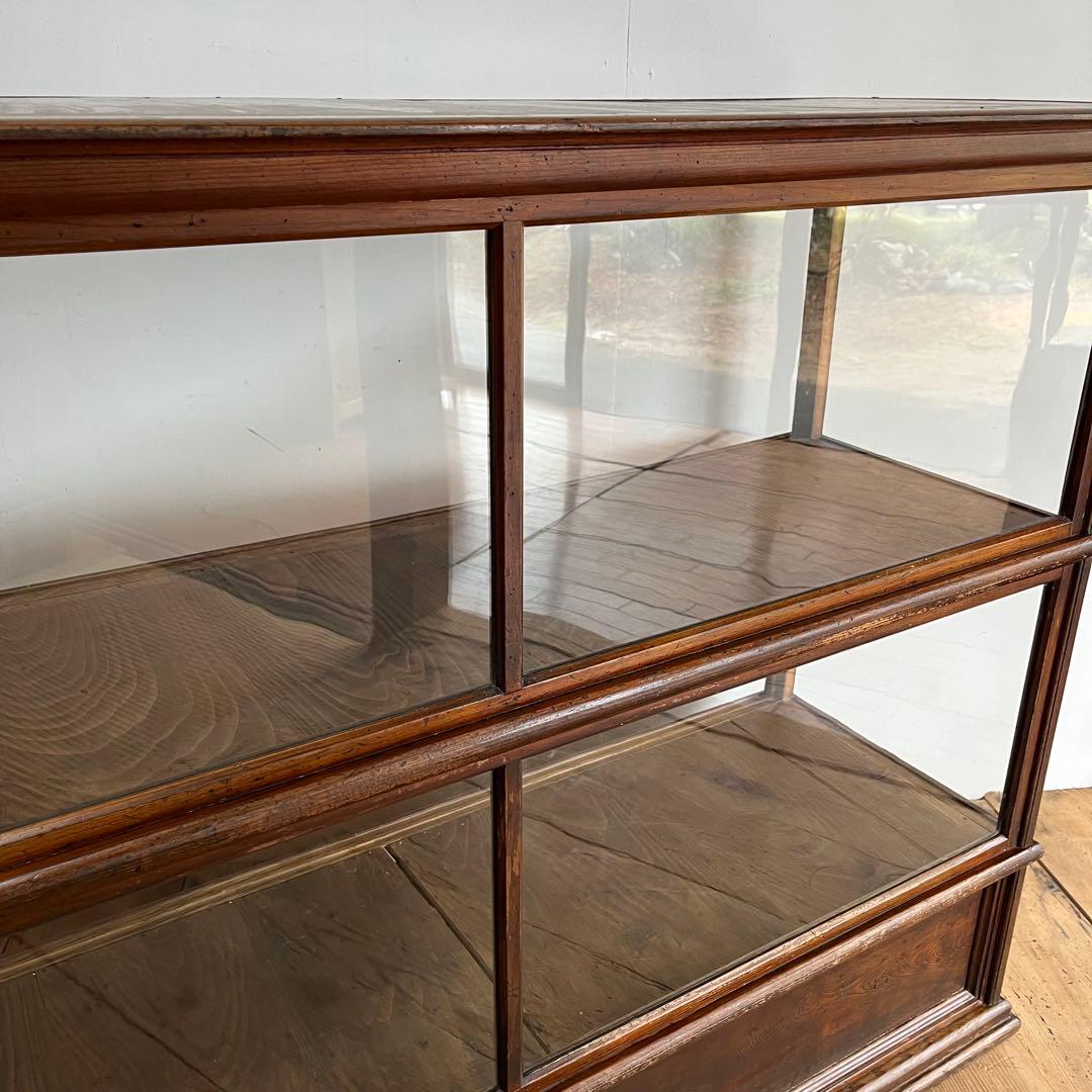 アンティーク ガラス ショーケース カウンター ゆらゆらガラス 無垢材 店舗什器