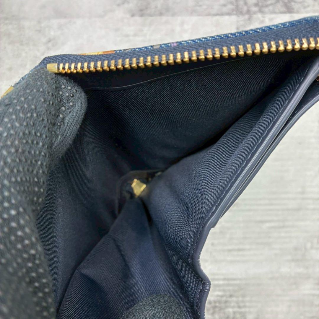 極美品 コーチ デニム ラウンドファスナー コンパクトウォレット ミニ財布 花柄