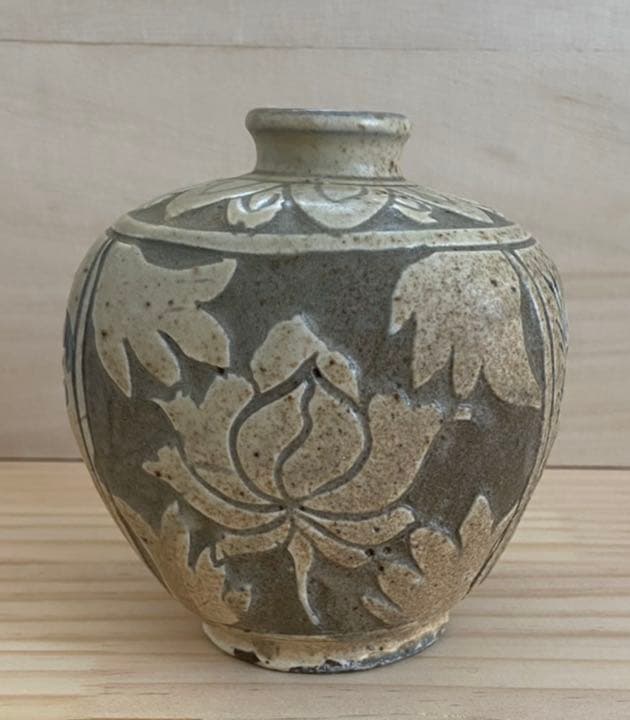 李朝扁壺　掻き落とし　小壺　一輪挿し