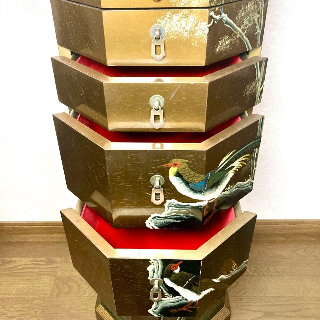 中国家具 八角型 8杯 引き出し 箪笥 チェスト 花台 高卓 飾り台