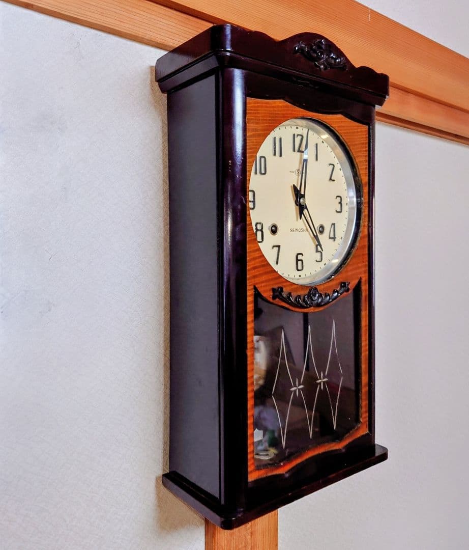 〈完動・美品〉精工舎　宮型ゼンマイ振り子時計　ボンボン時計　古時計掛け時計