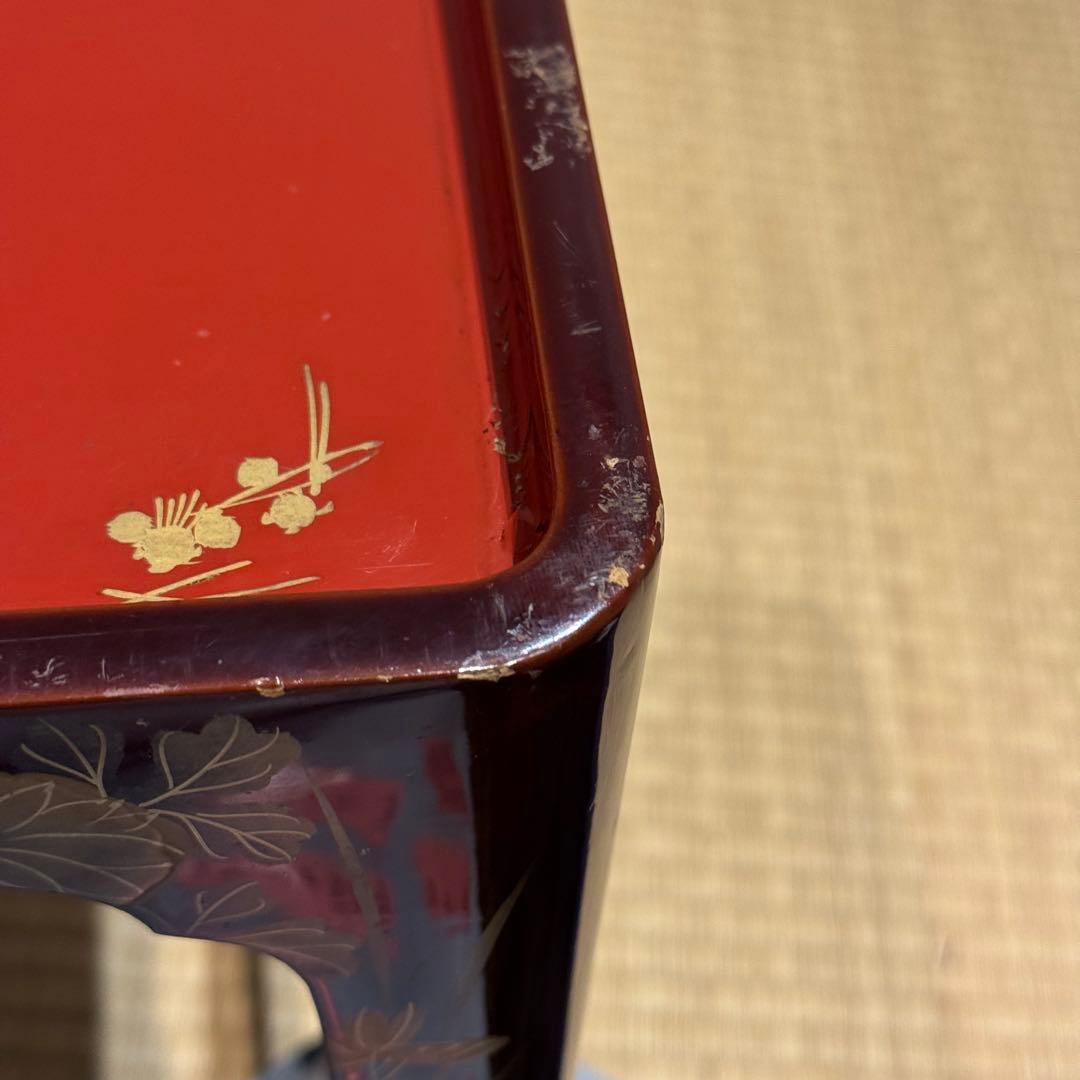 溜塗 堅地 螺鈿 蒔絵 総和台 お膳台 3段重 入れ子式/お重台木製大正昭和輪島