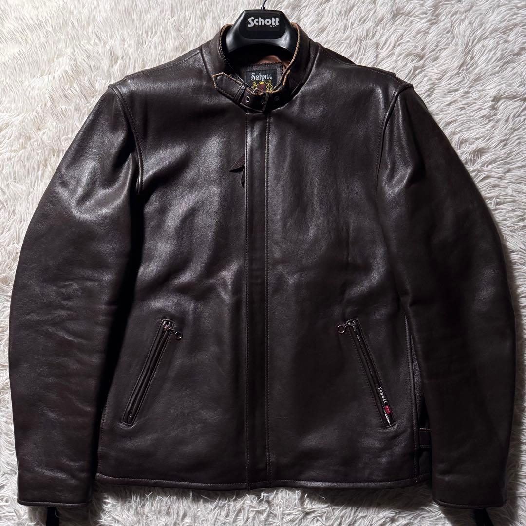 i*2様 極美品✨schott ライダースジャケット 羊革　ラムレザー ブラウン