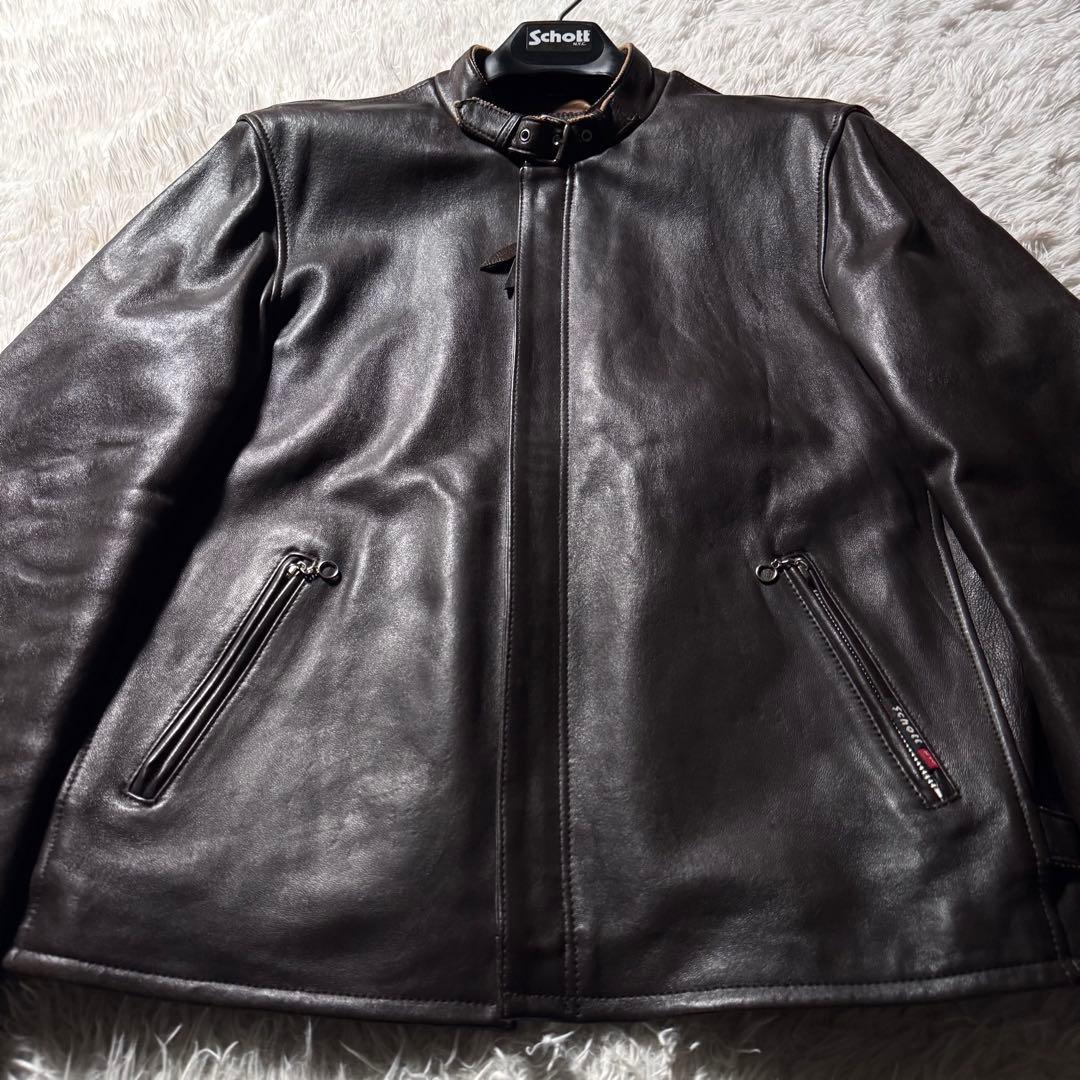 i*2様 極美品✨schott ライダースジャケット 羊革　ラムレザー ブラウン