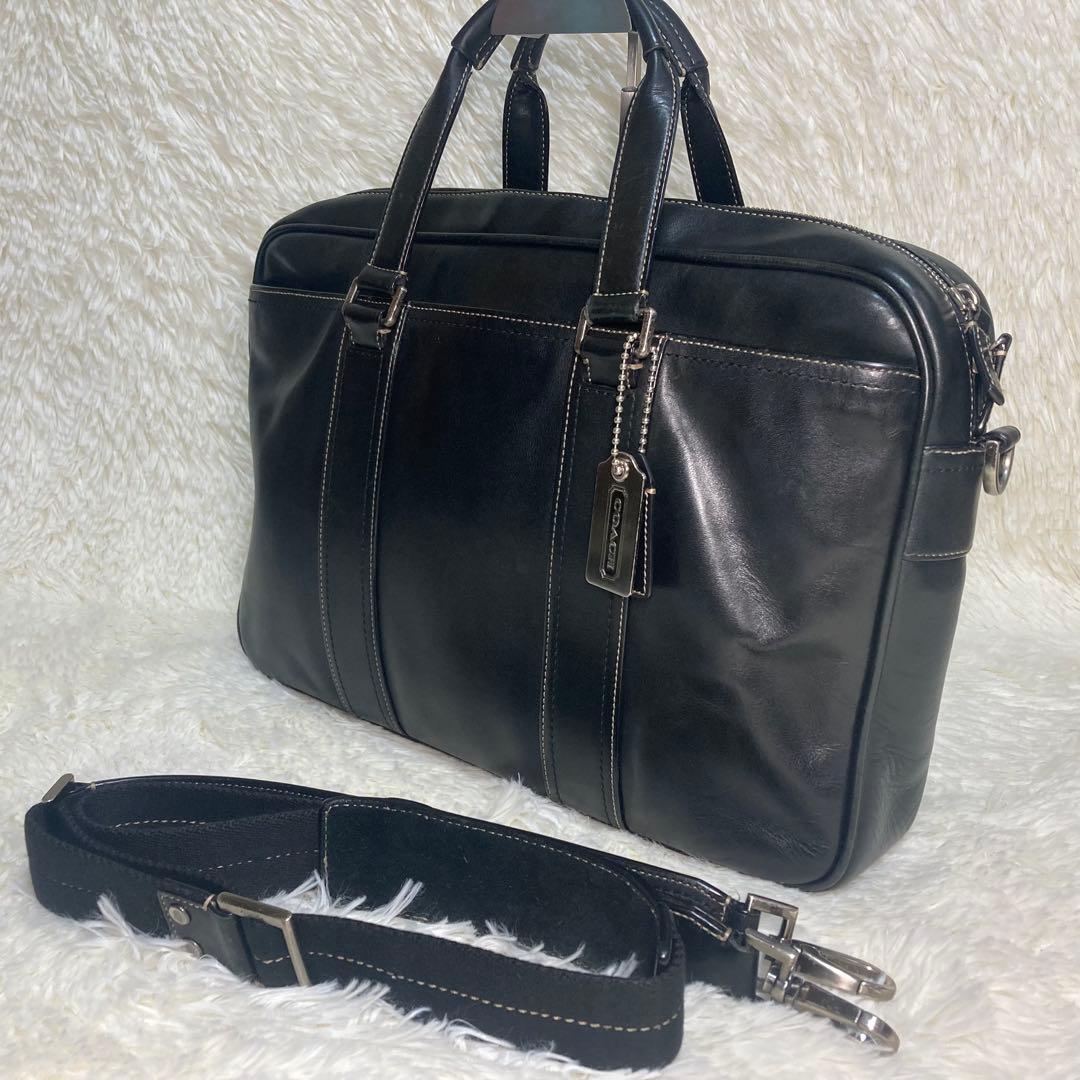 コーチ 2way ブラック レザー ビジネスバッグ 肩掛け斜め掛け F70021