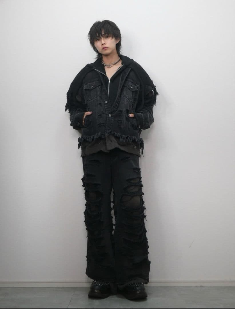 GRANCY ニットレイヤード ジップパーカー　Lサイズ