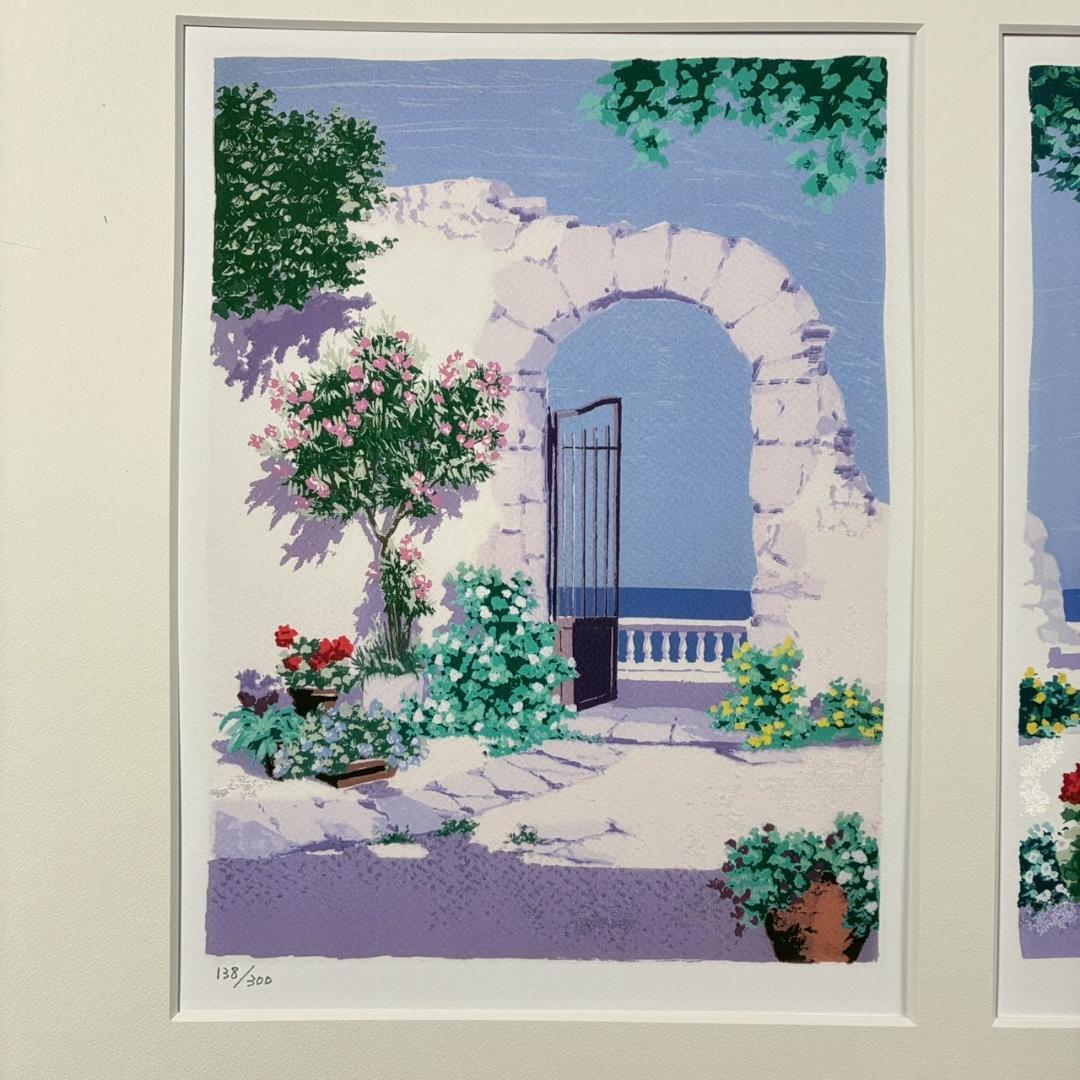 サルボ「エーゲ海 パノラマ」ミクストメディア 直筆サイン入 額装 イタリアの画家