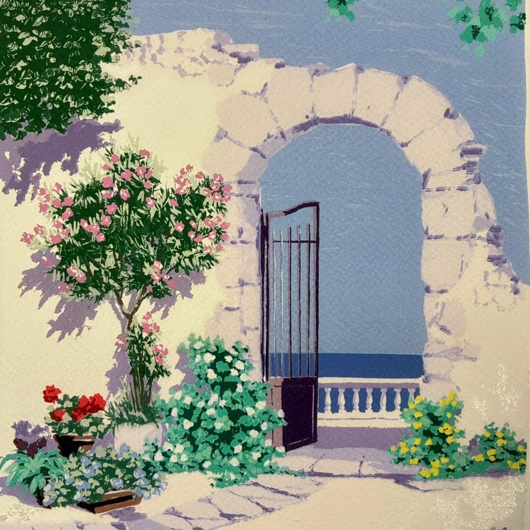 サルボ「エーゲ海 パノラマ」ミクストメディア 直筆サイン入 額装 イタリアの画家