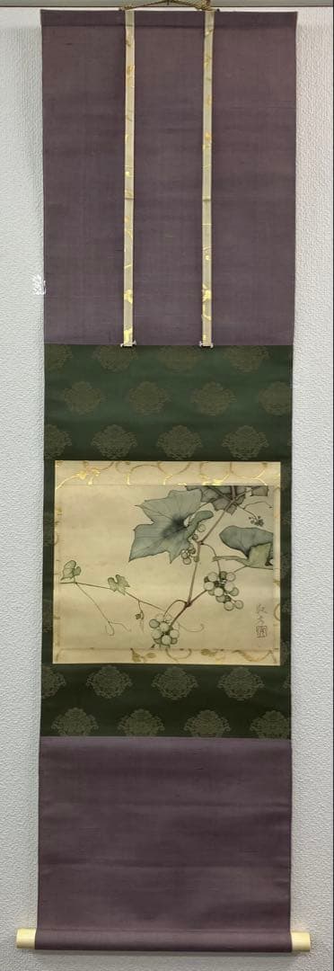 安田靫彦【葡萄】画　絹本　掛軸　共箱　2重箱（検索ワード／前田青邨）