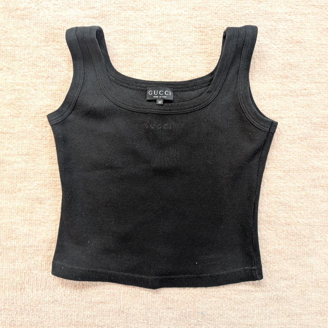 グッチ　タンクトップ　ショート丈　黒　リブ　美品