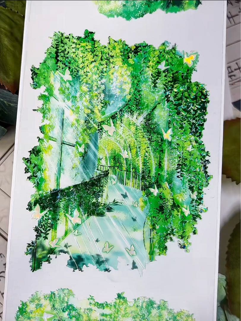 【8897】海外　マステ　2.4/4.8/巻貝殻光マスキングテープ森林　自然景色