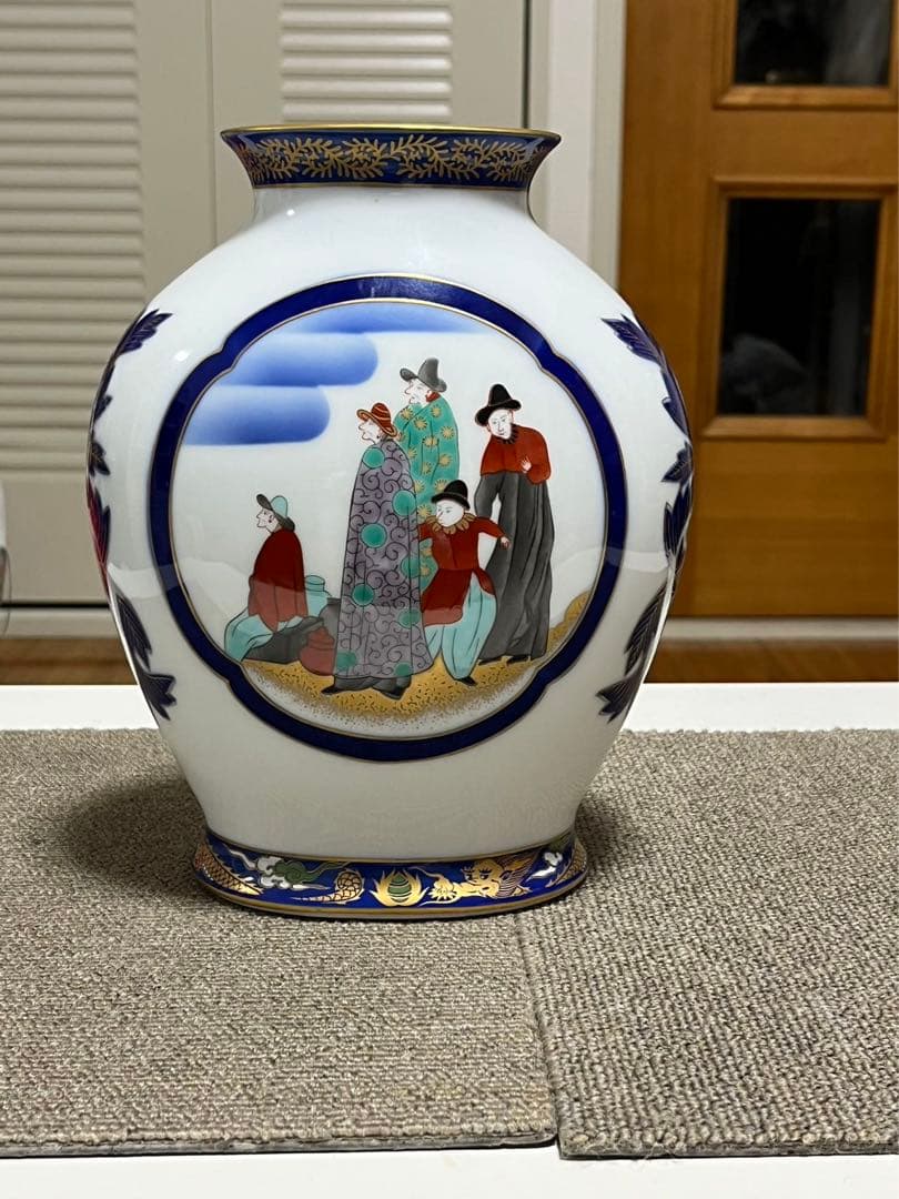 香蘭社 南蛮渡来船 ハイライン 阿蘭陀 オランダ 金彩 花瓶