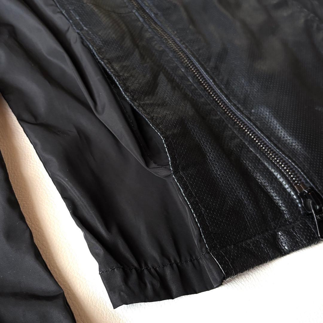 エンポリオアルマーニ　切替　ライダースジャケット　ブルゾン　ラムレザー　ブラック