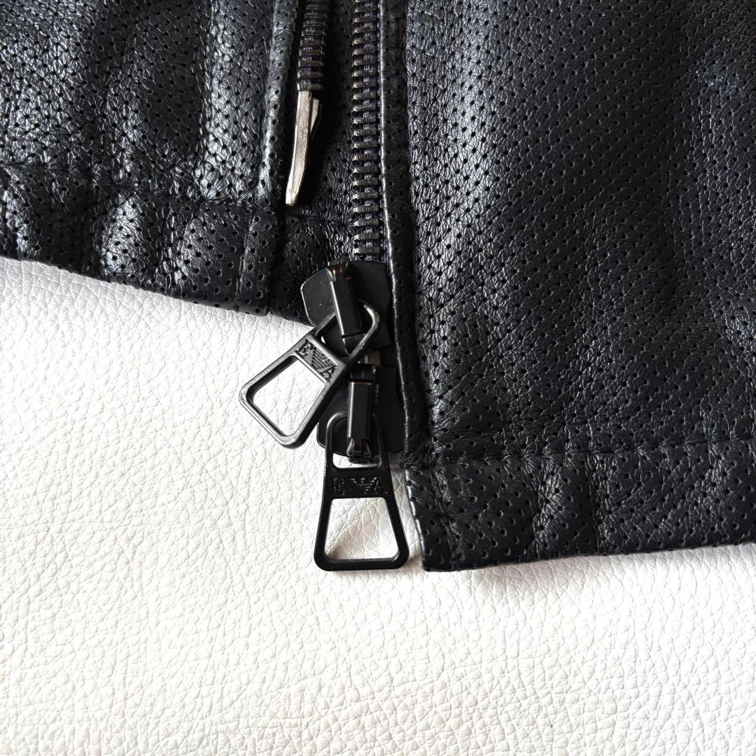 エンポリオアルマーニ　切替　ライダースジャケット　ブルゾン　ラムレザー　ブラック