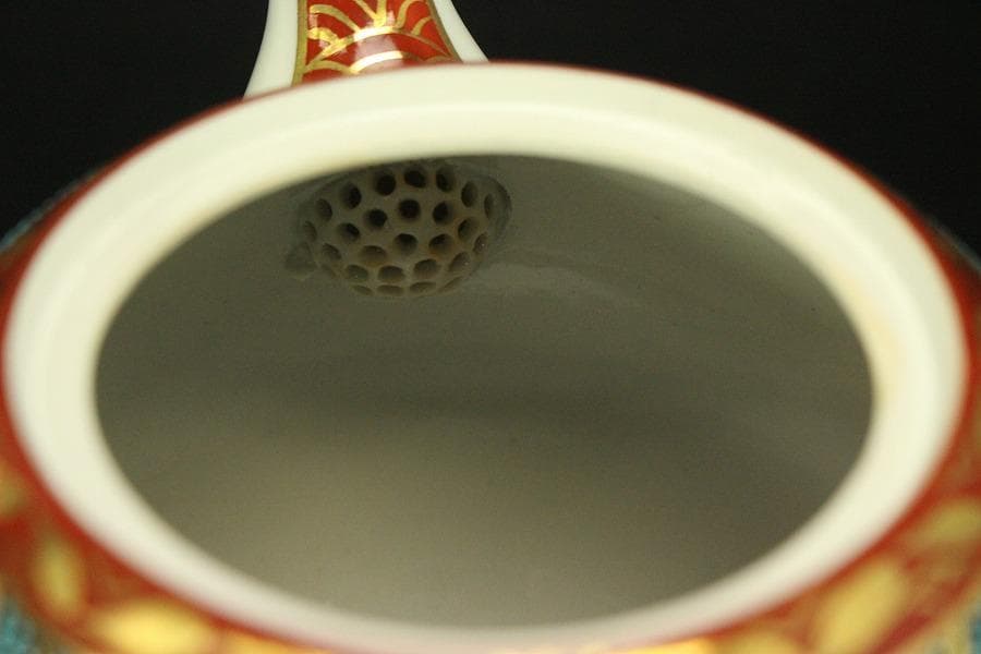 九谷焼 香茶器 急須 蓋碗 金彩 良山作 木箱付(メ1334)