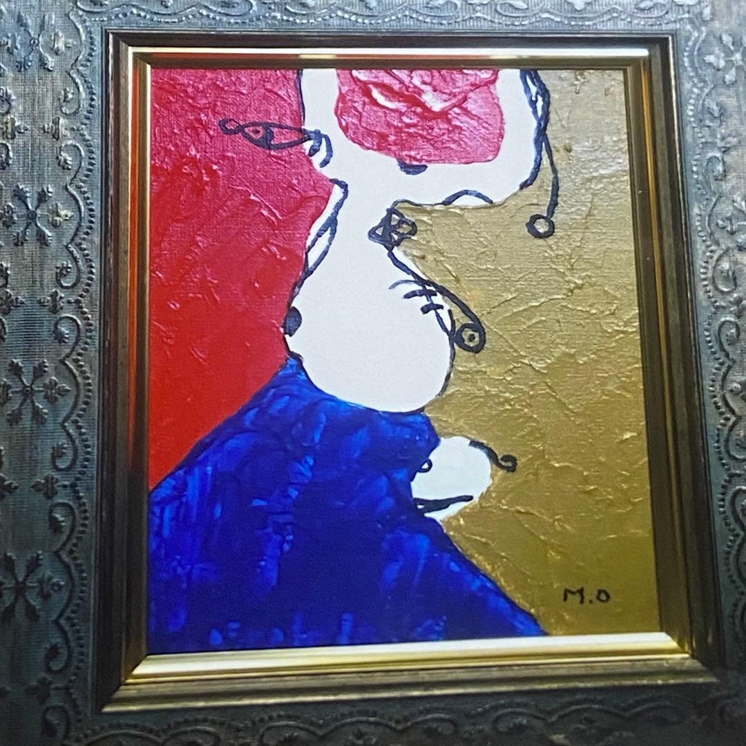 逆立ちをする人　絵画　額縁入り　M.Onishi