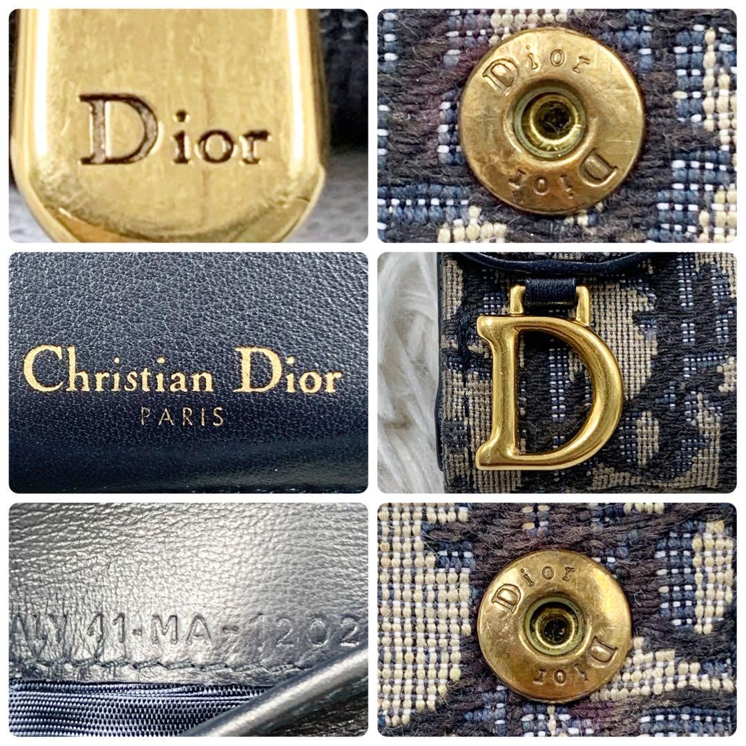 【✨極美品✨】ディオール 三つ折り財布 オブリーク サドル Dロゴ ネイビー