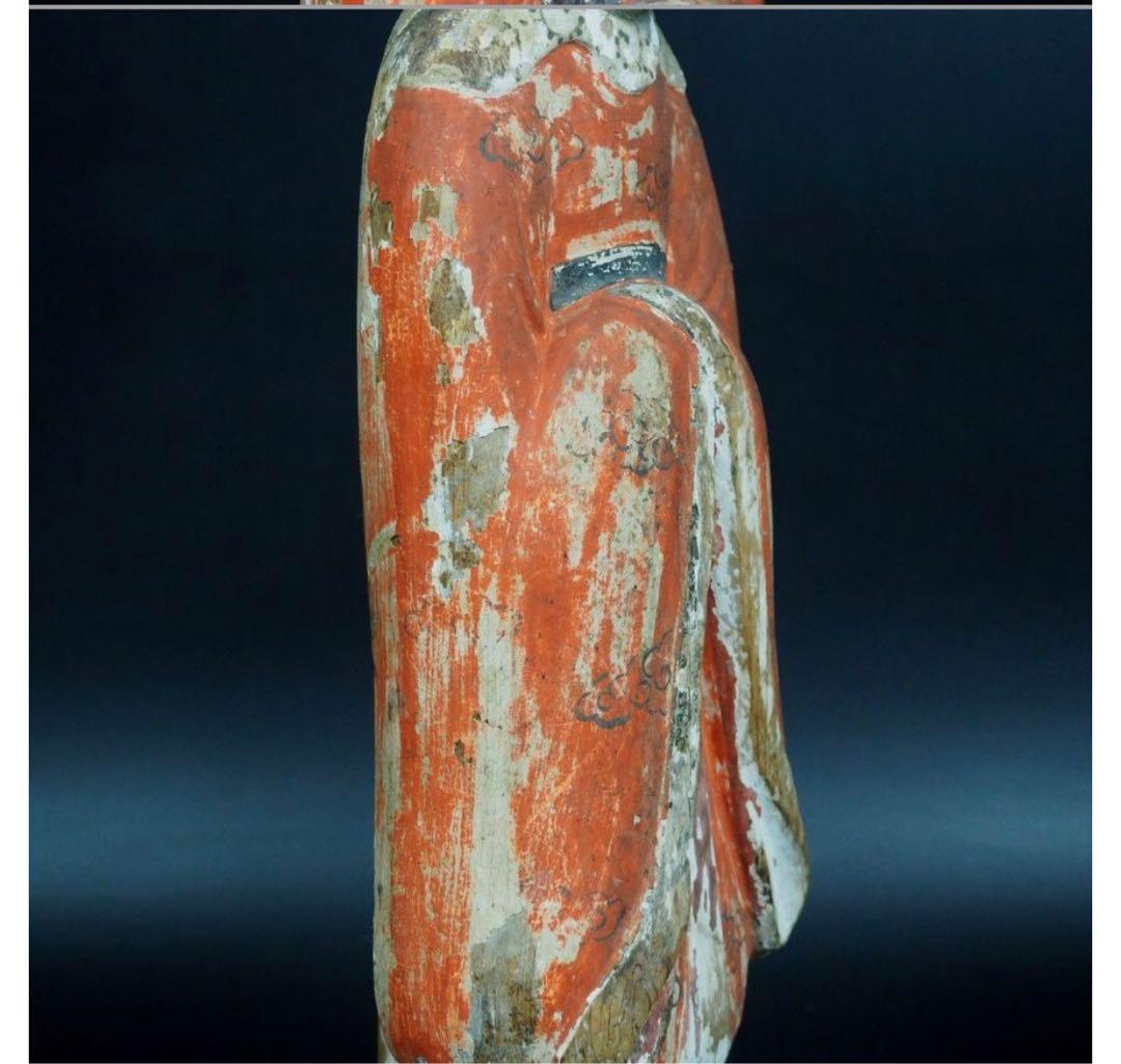 送料無料　鎌倉～室町時代　木彫り 木彫立像 古仏　仏像　総高42.3ｃｍ