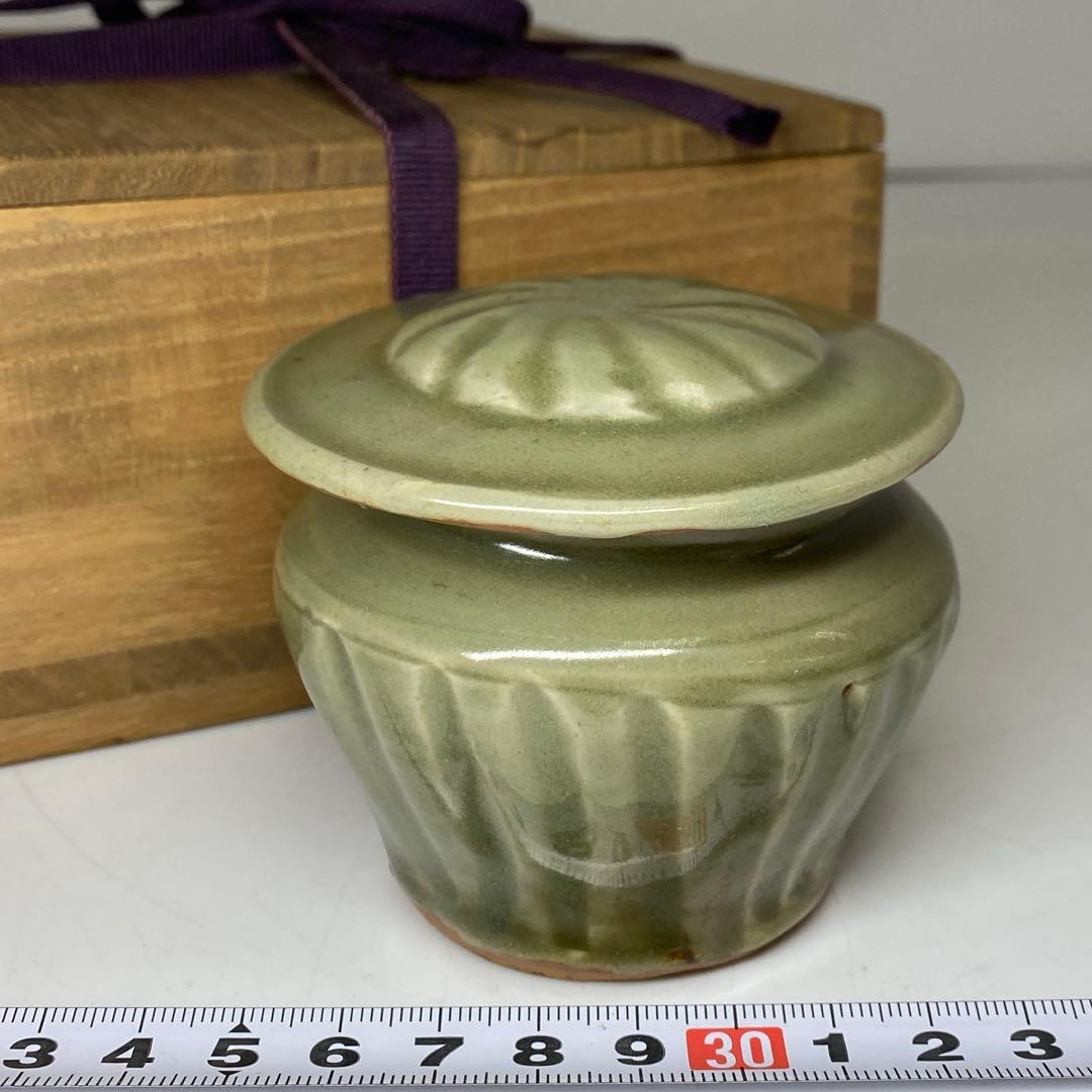 中国明時代 竜泉窯 蓋物 七官青磁 h7.3cm 東キ7-1129☆2F トヒト