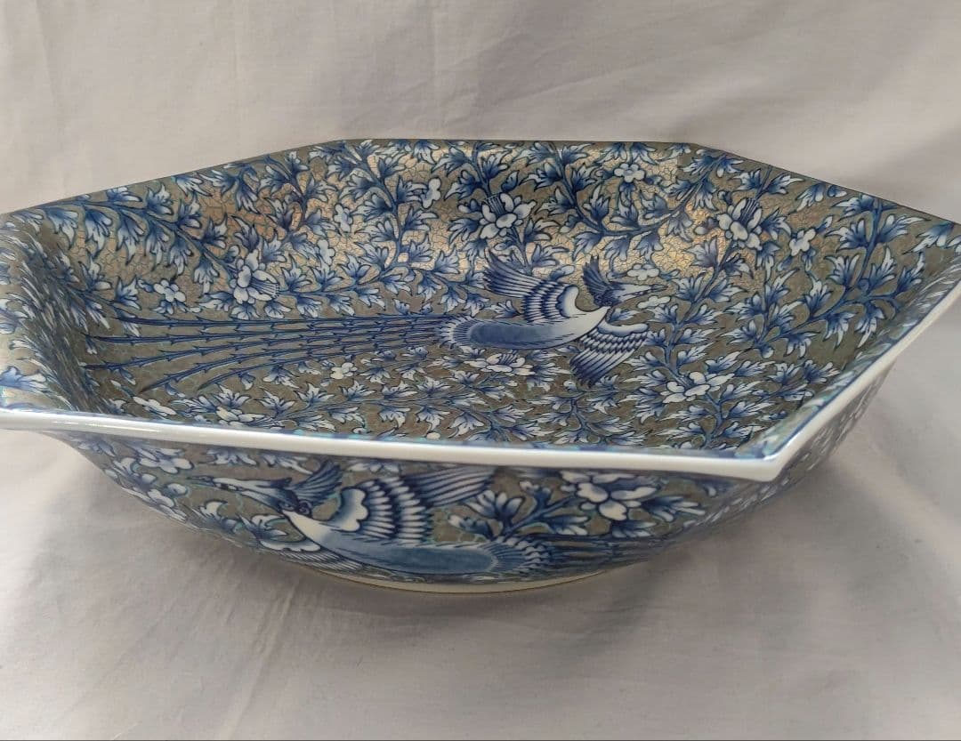 極上白金彩鳳凰文飾皿 46cm 藤井朱明 有田焼