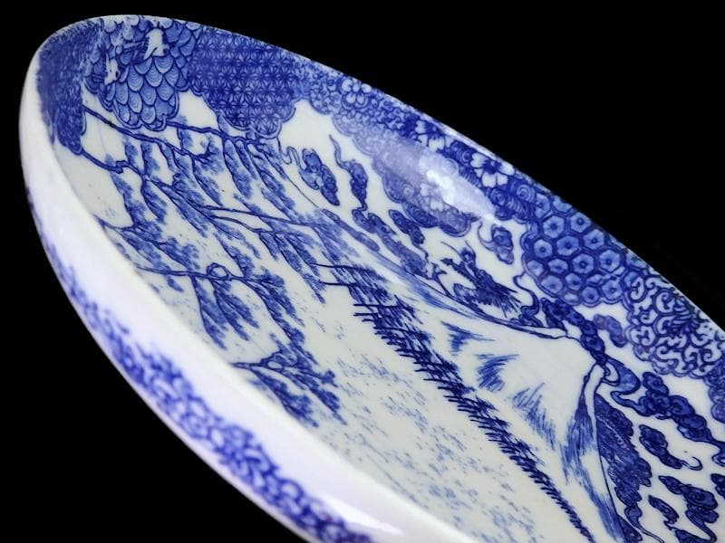 古伊万里　型刷り印判　染付　富士に龍の図　５寸皿　２枚　F175 AS-fbqv